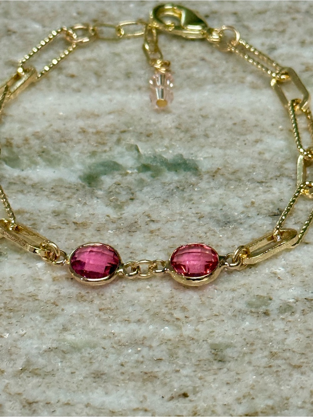 Gold-Filled Pink Tourmaline Crystal October Birthstone Bracelet